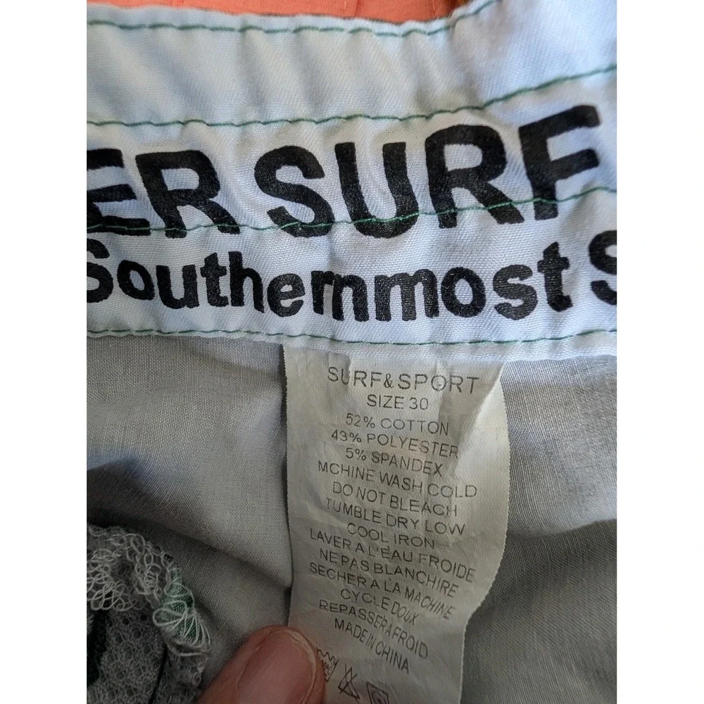 Vier Surf Southermost Mens Board Shorts Green Grey Colorblock Palm Print Size 30
